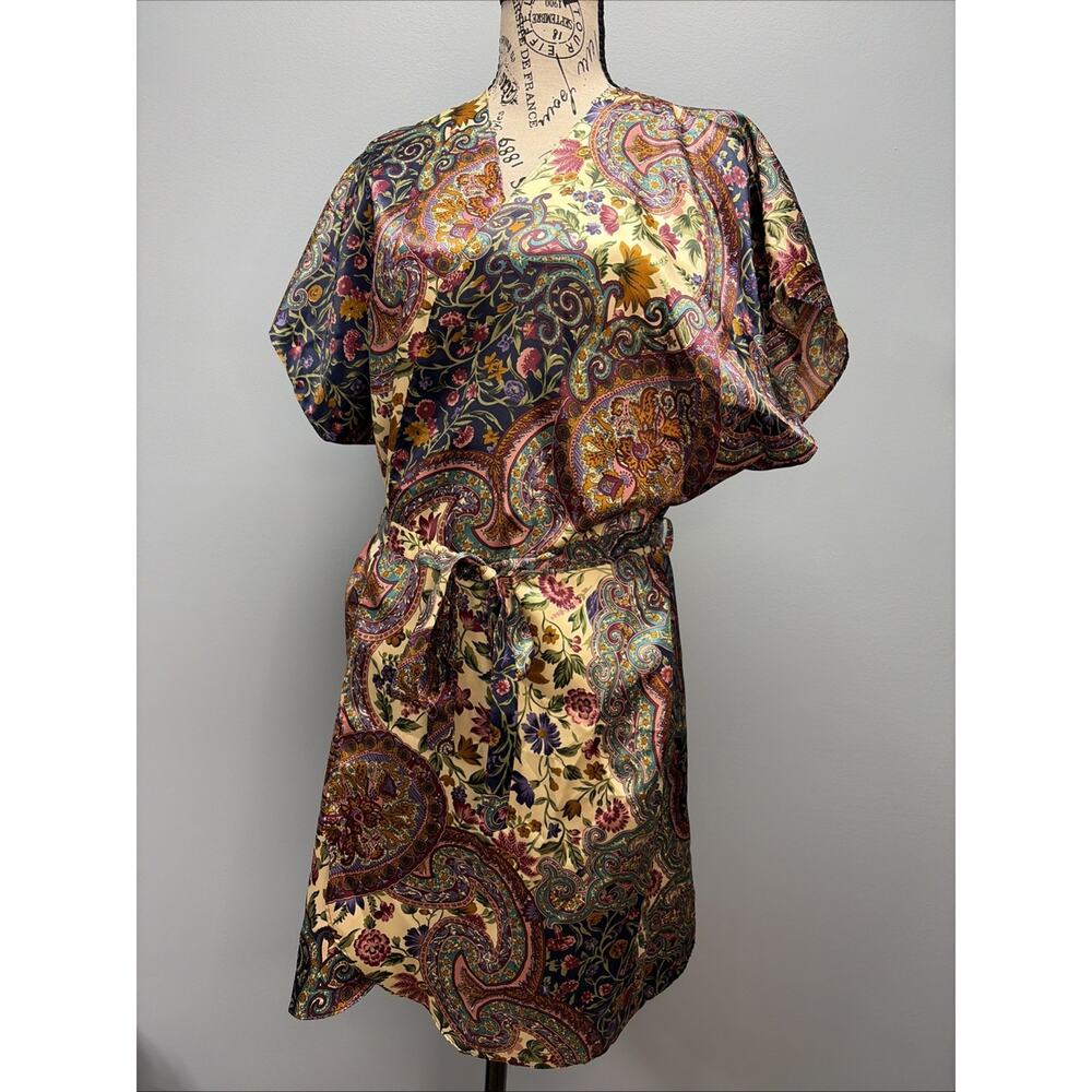 Vintage Sleep Solutions Satin Floral/Paisley Robe Women's Med - Multicolor/Artsy